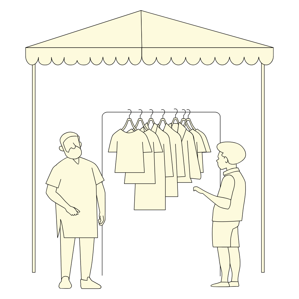 Vendor market tent icon representing shopping, local vendors, and artisan booths at America Night on the Farm.